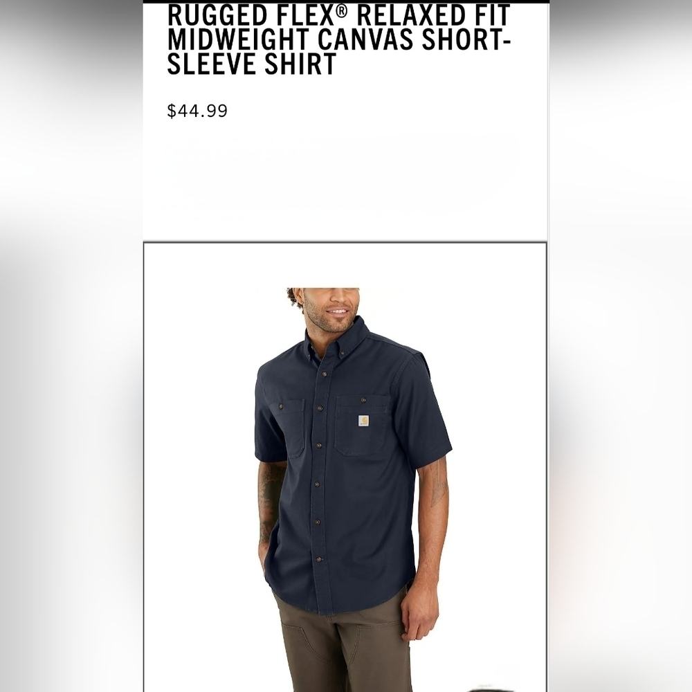 Carhartt Rugged Flex Medium Weight Relaxed Navy Shirt, Men's Large Short Sleeve